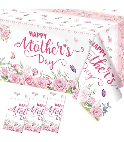 ORNACELE Mothers Day Tablecloth (4 Pack) - 108x54 Inch Disposable Plastic Table Cover With Flower Heart Design - View #6