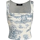 CIDER Women Square Neck Tank Tops Sleeveless Ruched Floral Cute Going Out Summer Trendy Crop Top
