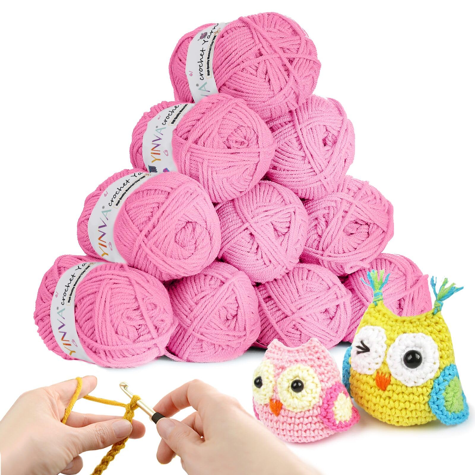YINVA Crochet Yarn 10Pcs x 25g Acrylic Pink Yarn for Crochet and Knitting