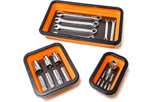 Cenforge Collapsible Magnetic Parts Tray Set, Magnetic Tray for Mechanic's, 3 Different Size Tool Trays for Small Metal Parts, Cool Mechanic Tools, Cool Gifts for Mechanic (Yellow)