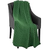 SAOL Honeycomb and Cable Knit Patterns 100% Irish Merino Wool Aran Throw/Blanket 60 x 40 inches (Green)