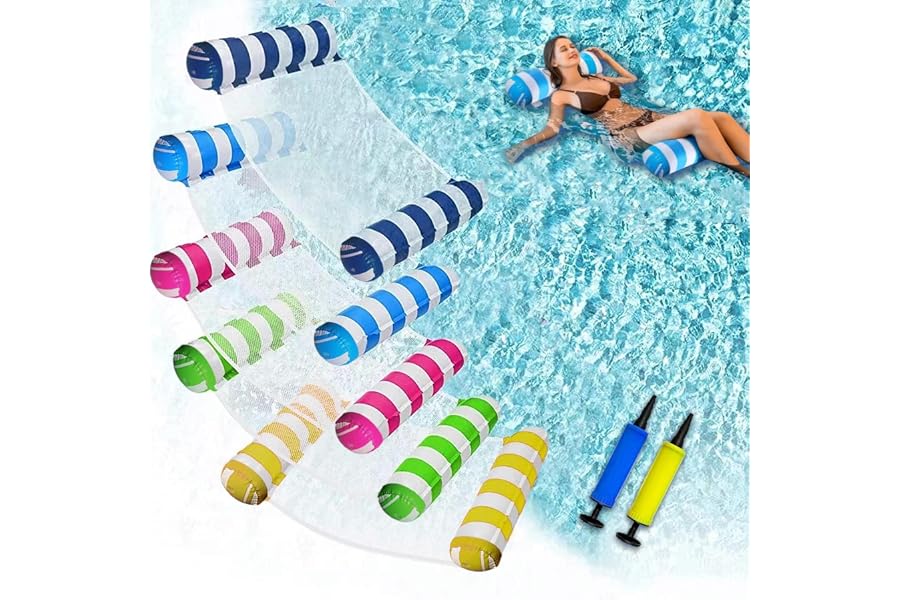 JUXIAO 5 Pack Upgrated XL Water Pool Floats, 4-in-1 (Hammock, Saddle, Lounge Chair, Drifter) Multi-Purpose Water Pool Float, 