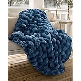 blunique Ultra Soft Cozy Faux Fur Throw Blanket, Fuzzy Plush Thick Bubble Blanket, Oversize Luxury Fluffy Blanket for Couch, Sofa, Bedroom, and Living Room,50x60 Inches,Blue
