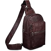Abwatt Leather Sling Bag Crossody Sling Backpack for Man and Women Over the Shoulder Pouch Purse (DarkBrown)