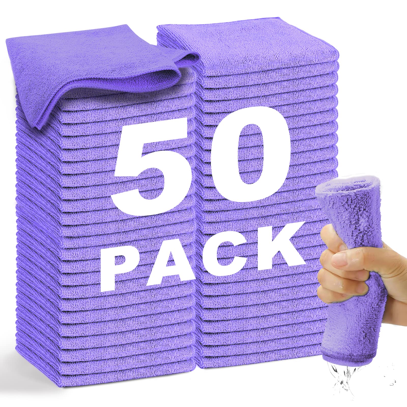 WEAWE Microfibre Cloth - premium 2100 Series 33x33cm Ultra Soft Highly Absorbent cloths, Reusable and No Fading, Lint Free-Machine Wash - Purple (Pack of 50)