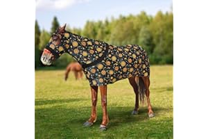 Stretch Spandex Full-Body Horse Sheet with Zipper Hood and Belly Wrap | Comfort Horse Slinky Full Body(45-55Inch，Black,M