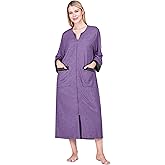 PAVILIA Premium Womens Robe Housecoat, 3/4 Sleeves Zip Up Nightgown For Women Pockets, Soft Bathrobe Zipper Loungewear Dress