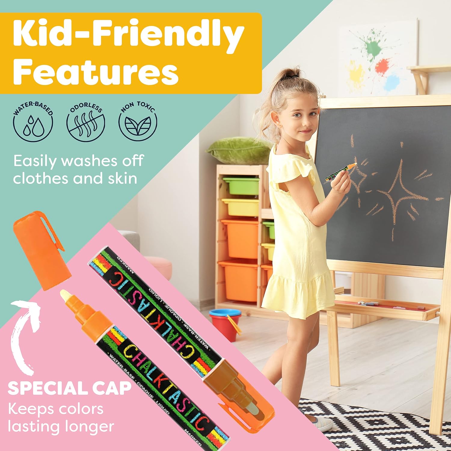 Chalk Markers by Fantastic CHALKTASTIC Best for Kids Art, Chalkboard Labels, Menu Board Bistro Boards, 8 Glass Window Markers, non-toxic Erasable Liquid Pens Chisel or Fine Tip, Neon Colors plus White : Office Products