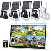 ZHXINSD 4MP Solar Powered Security Camera Outdoor Wireless System with 10" Monitor, 5G/2.4G WiFi 4PCS Outdoor Battery Camera with Solar Panel10CH Home Security System AI Human Detection 2-Way Audio