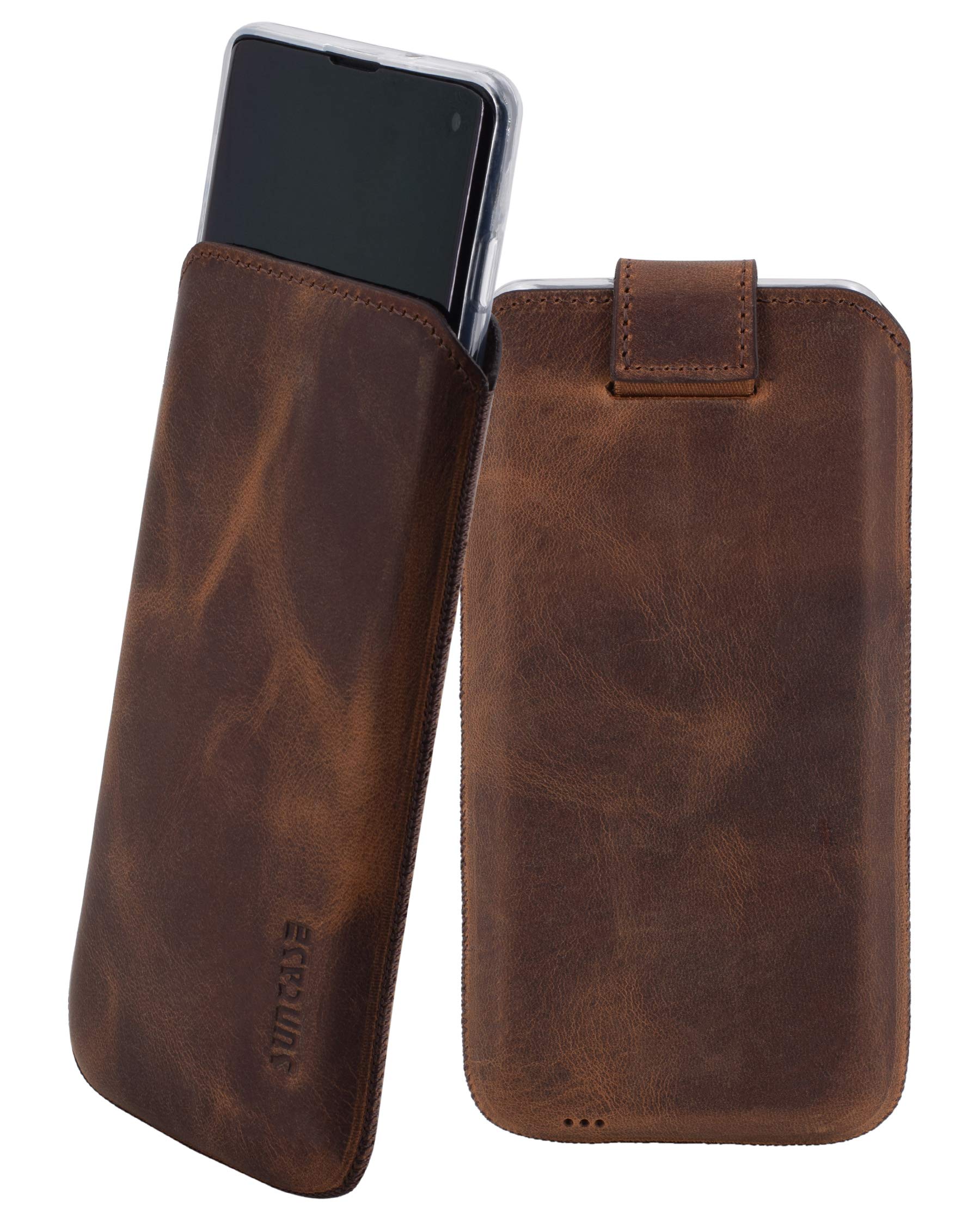 Suncase Original Case Compatible with Samsung Galaxy S10e | with ADDITIONAL Cover/Shell/Bumper Flap with Pull-Out Function Cell Phone Case Leather Case Protective Case in Antique Coffee