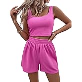 Verdusa Women's 2 Piece Summer Outfits Crop Tank Top and Shorts Going Out Clothing Sets