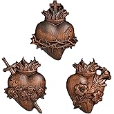 bgcarpenter Three Sacred Hearts Wall Decor Wooden Sacred Heart of Jesus Immaculate Heart of Mary Most Chaste Heart of St.Joseph, Religious Handmade Holy Family Wall Art (4 Inch)