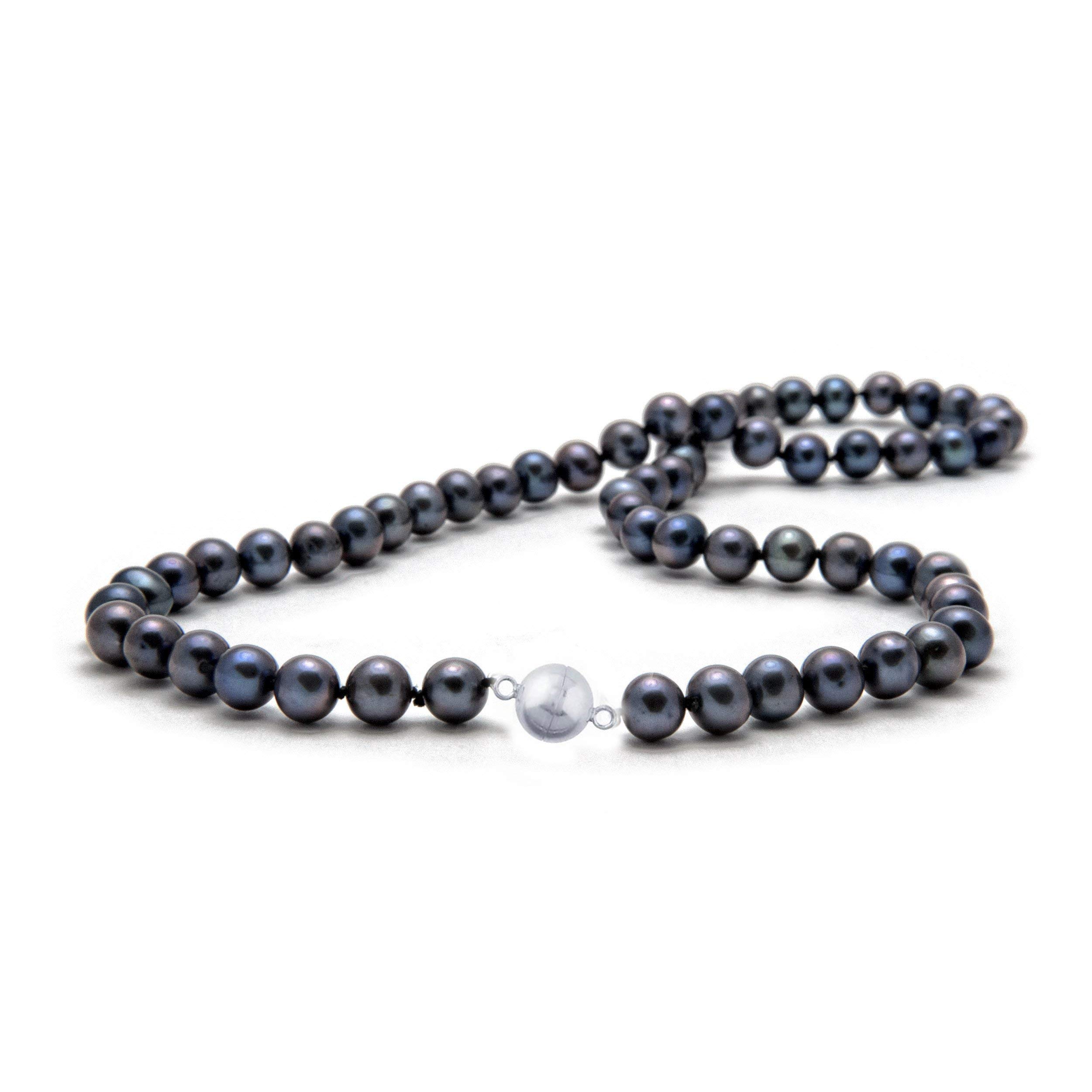 Treasure Bay Women's Pearl Necklace | 8-9mm Freshwater Pearl Single Strand Necklace - Colour Black