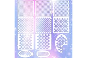 RESFLYAR 11 PCS 6 x 6 Inch Mermaid Makeup Stencils, Fish Scales Reusable Plastic Templates, Mermaid Stencils Set for Women Girls Body Art Face Painting Wall Drawing Fabric DIY Craft Decoration