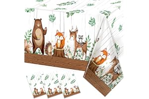 TREWAVE Woodland Animals Plastic Tablecloth Forest Wild Creatures Baby Shower Table Covers for Boy Girl Birthday Table Decoration Neutral Gender Reveal Decor Friendship Themed Party Supply 54" x 108"