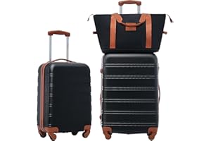 Merax Luggage sets of 3 Piece 20 24 IN Carry on Luggage Hard Case Black and Brown Luggage Expandable Checked Luggage Suitcase Set with Wheels