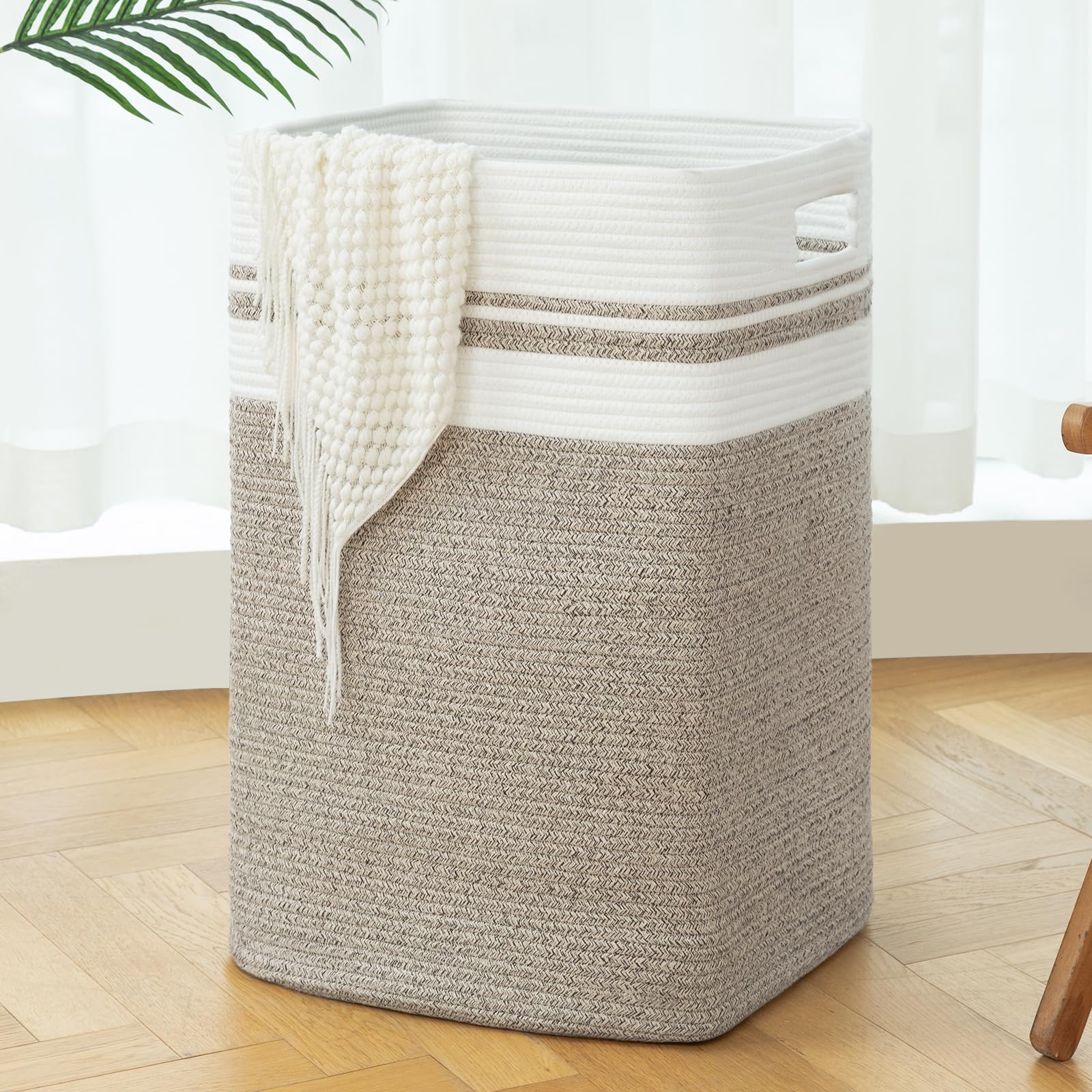 Photo 1 of OIAHOMY 91L Laundry Hamper, XXXLarge Laundry Basket, Collapsible Cotton Rope Basket,Woven Storage Basket for Blankets,Clothes,Pillows-16x15x24-Yellow