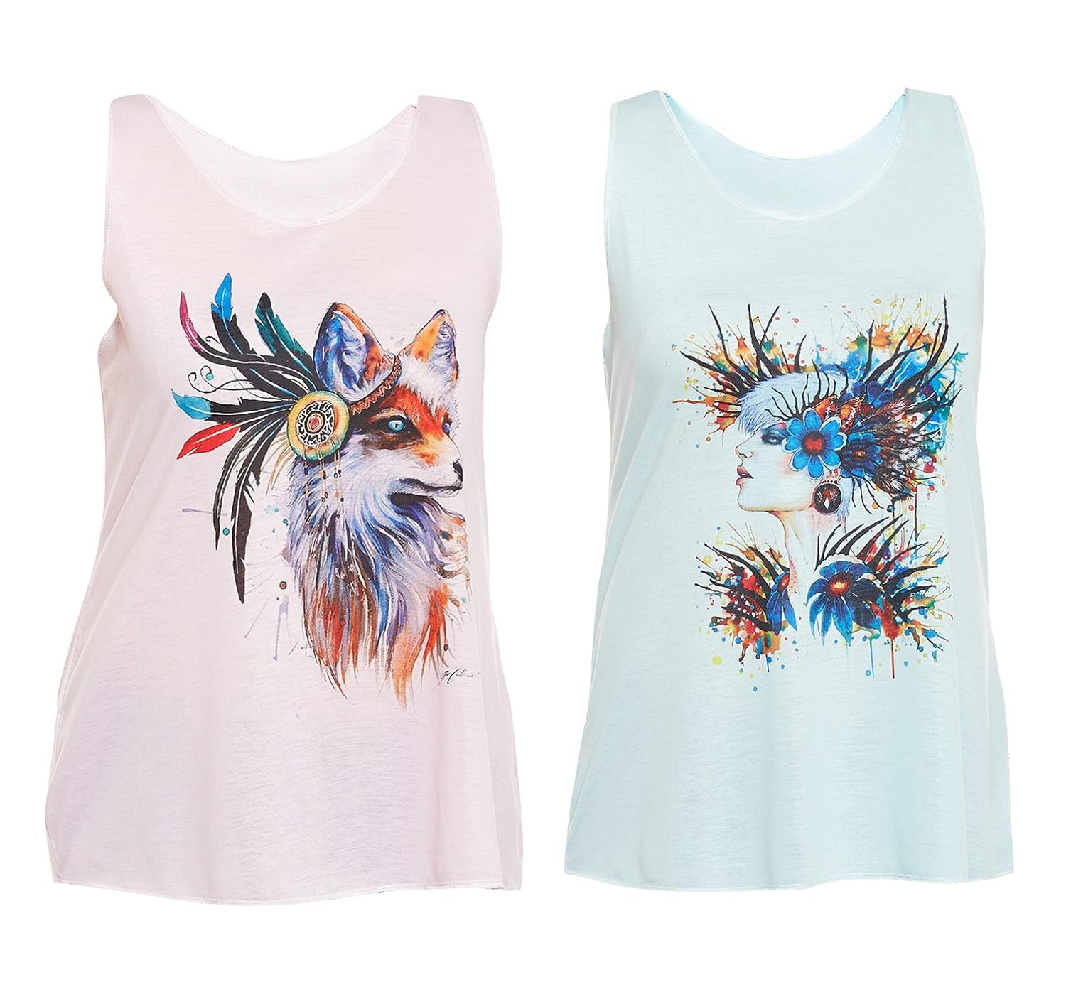 vimal blue & green graphic print tank tops for women(pack of 2)