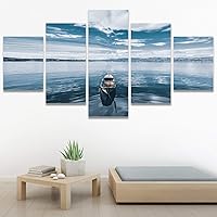 SIGNWIN 5 Panel Canvas Wall Art Modern Art Boat Expressive Multicolor Nautical Photography Transportation for Home Decorations Ready to Hang - 60