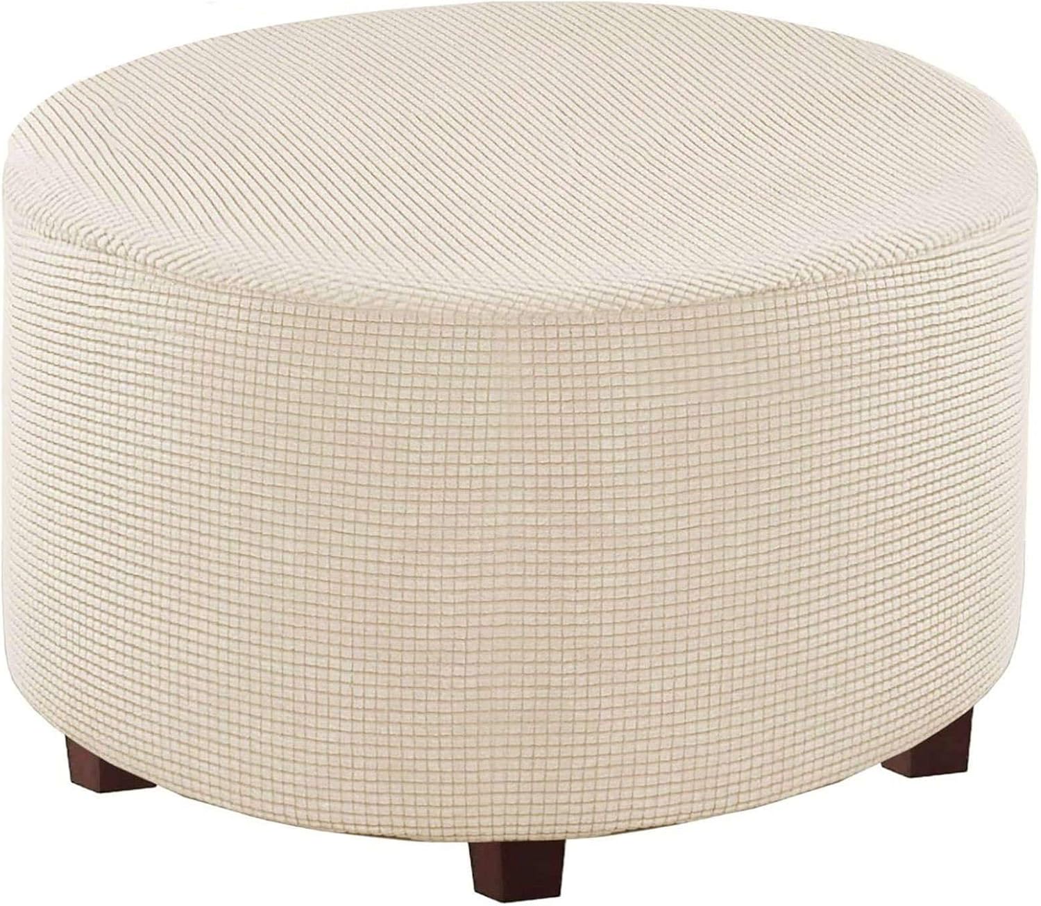 Round Ottoman Slipcovers,Jacquard Spandex Stretch Footstool Protector with Elastic Bottom Small