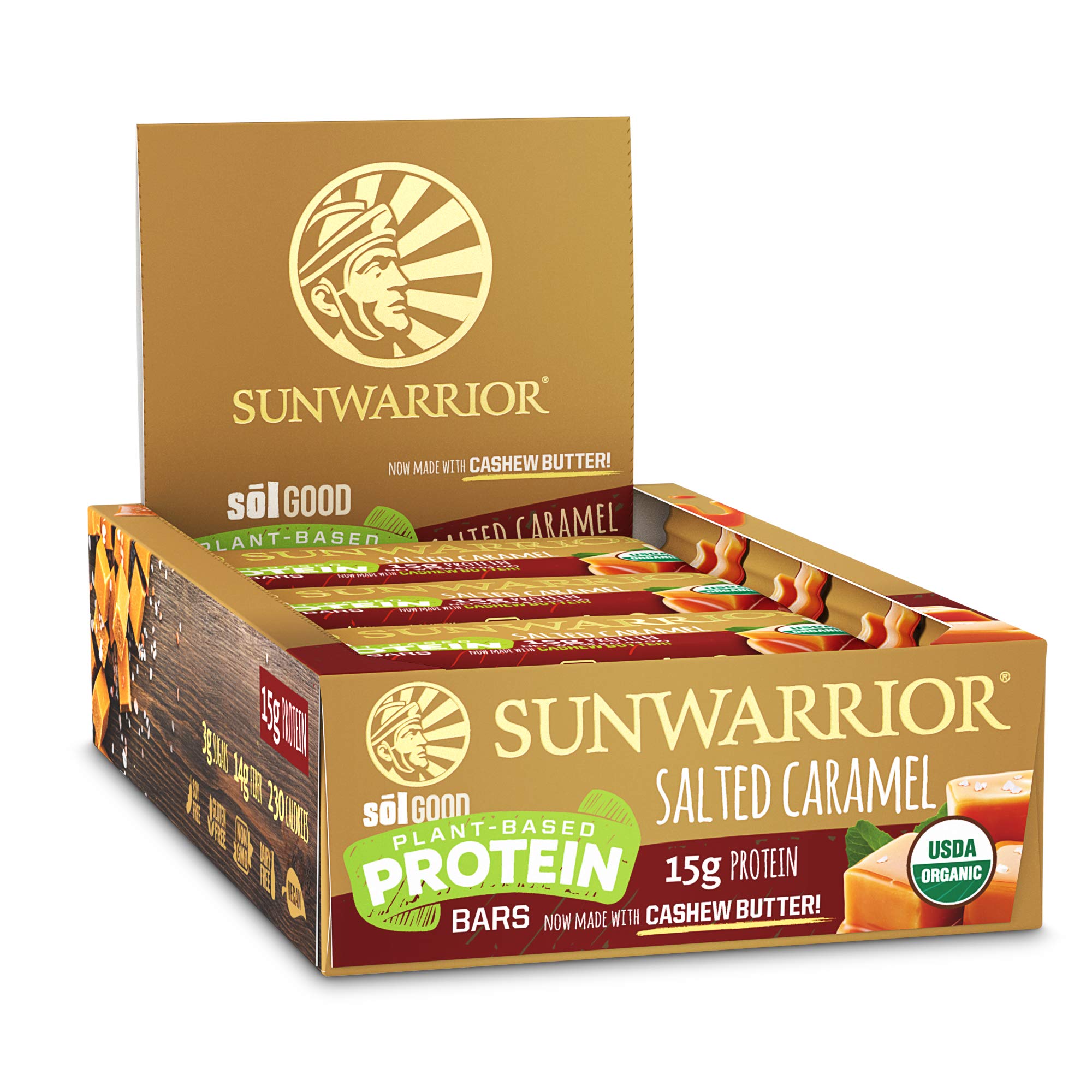 Sunwarrior Sol Good Vegan Organic Protein Bars, Salted Caramel