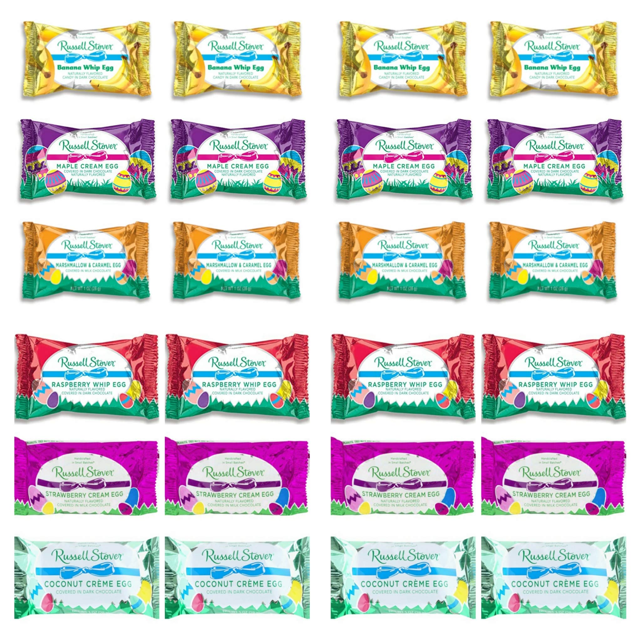 Russell Stover Chocolate Eggs 24 Pack of 6 Flavors - 4 Chocolate Easter Eggs Per Flavor - Strawberry