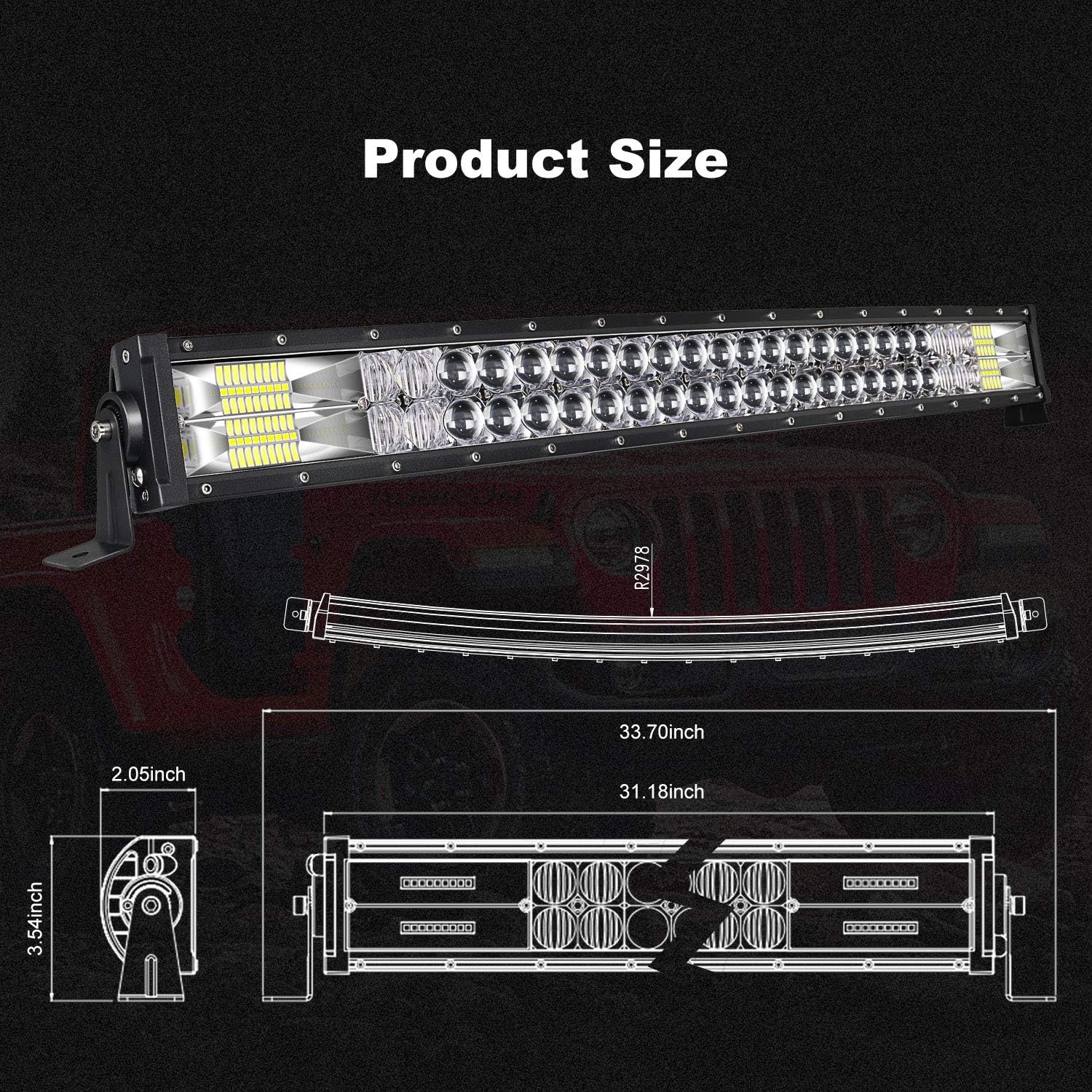 TERRAIN VISION LED Light Bar 32 Inch Curved Led Bar Off Road Light W/ 2pcs 4in 60W LED Pods Fog Lights with Wiring Harness Kit for Jeep Trucks Polaris ATV UTV Boat Light Bars: Automotive