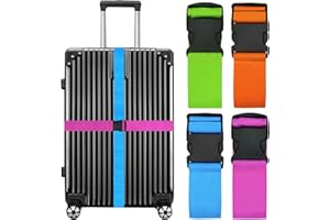 LEEHOOM Luggage Straps for Suitcases Travel Belt Suitcase Strap, Heavy Duty with Quick-Release Buckle Suitcase Safe Belt with Name Card, Bright Color Adjustable Luggage Belts, 4 Pack, Colorful B