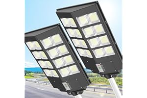 A-ZONE 1000W Solar Street Lights Outdoor - 80000LM High Brightness Dusk to Dawn LED Lamp, with Motion Sensor and Remote Control, for Parking Lot, Yard, Garden, Patio (2 Packs)