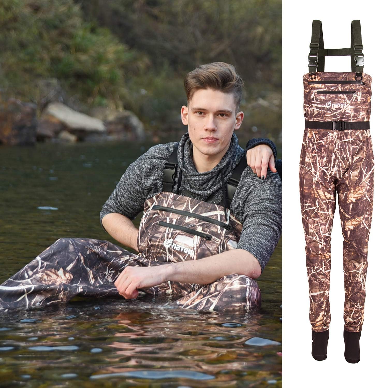 NeyGu Outdoor Waterproof camo Fishing Wader,Breathable Chest Wader with