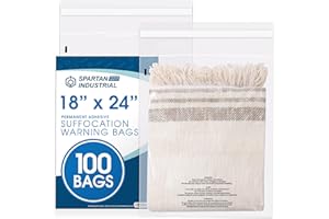 Spartan Industrial - 18" X 24" (100 Count) Self Seal Clear Poly Bags with Suffocation Warning for Packaging, T Shirts - Permanent Adhesive