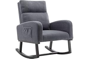 HOMYKA Rocking Chair Nursery, Teddy Rocker Glider Chair Nursing for Mom with Side Pocket and with Extended Legs for Living Room Bedroom, Grey