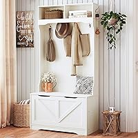 HOOBRO Hall Tree with Bench and Shoe Storage, Wooden Entryway Bench with Coat Rack, Flip-Down Cabinet Door, Coat Rack with Sh