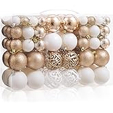 MeetXmas 100PCS Christmas Balls Ornaments, Champagne+White Shatterproof Hanging Xmas Tree Decorations