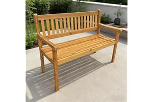 OKSTENCK Outdoor Wood Garden Bench,47" Solid Wood Garden Park Bench Featuring Slatted Backrest and Seat, Curved Armrests and 