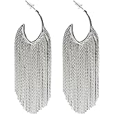 WASAIE Boho Linear Tassel Drop Dangling Earrings For Women,Long Formal Country Bohemian Fringe Chain Chandelier Prom Statement Trendy Earrings For Party Prom