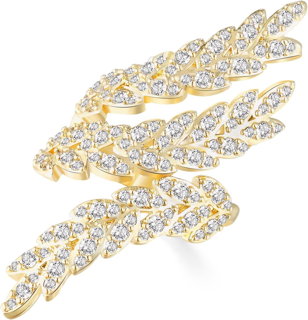 OSIANA Womens Rings Cubic Zirconia CZ Crystal Wrap Around Coil Adjustable Thumb or Finger Ring-Leaves-Gold