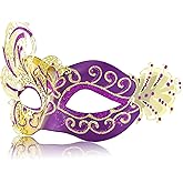 2025 New Purple Masquerade Mask for Women-Peacock Metal Filigree Venetian Mask- Butterfly Mascarade Mask for Women -Perfect for Mardi Gras, Halloween Parties, Costume Party, Carnivals, Wedding