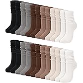 Shihanee 12 Pairs Women Slouch Crew Socks Neutral Aesthetic Ribbed Knit Baggy Scrunch Stacked Tube Boot Socks for Daily Wear