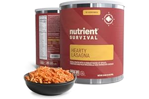 NUTRIENT SURVIVAL Hearty Lasagna High Protein Meal (10 Servings) Freeze Dried Prepper Supplies & Emergency Food Supply, 40 Essential Nutritients, Shelf Stable Up to 25 Years, One Can
