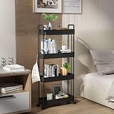 SOLEJAZZ 4-Tier Slim Storage Trolley Cart with 6 Hooks Black Plastic view 6
