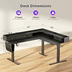 WALKINGDESK 63 Inches Height Adjustable L Shaped
