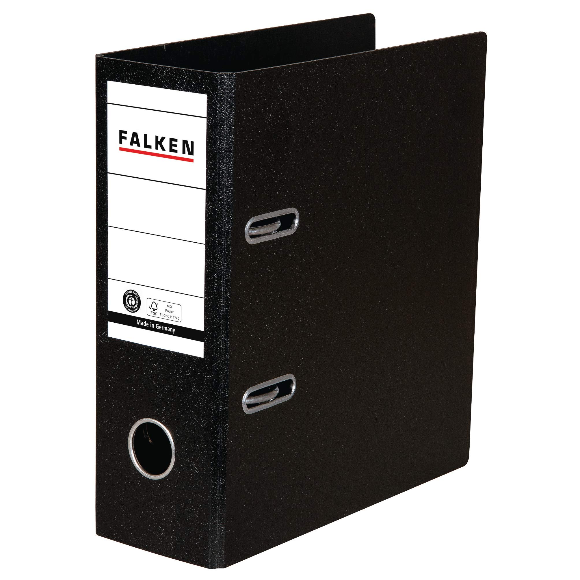 Exacompta - Ref 11285830000F - FALKEN - Portrait Paper Lever Arch Files - Suitable for A5 Documents, 80mm Spine, Spine Label, Metal Finger Hole - Black