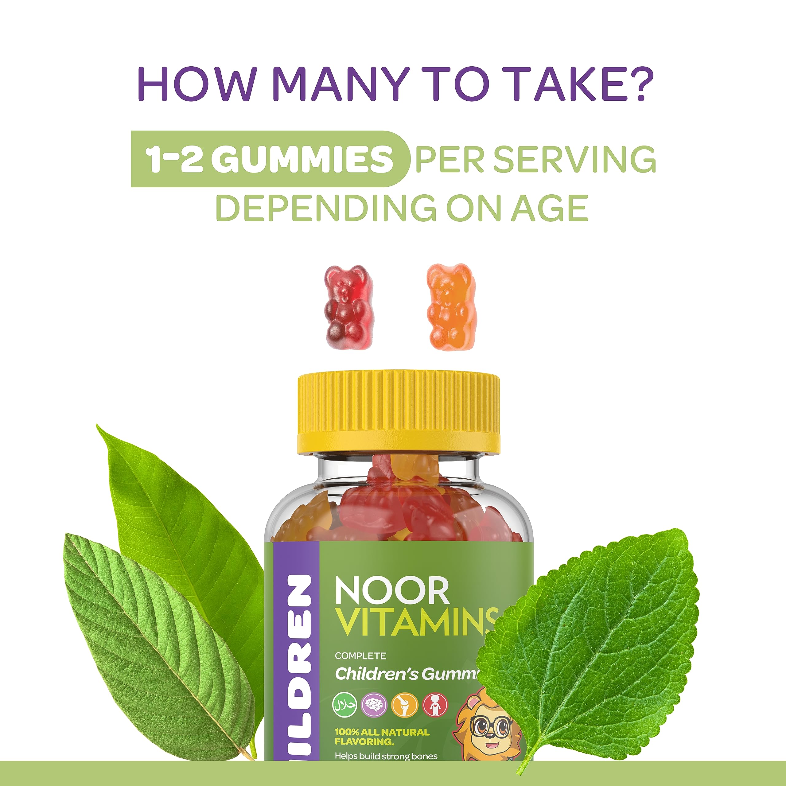 Halal Vitamins, Kids Vitamins, Kids Multivitamin Gummies Noor Vitamins: Vitamin C for Kids, D3, and Zinc for Immunity, B6 B12 for Energy. Non-GMO, Halal Gummies - 90 Count Gummy Vitamins for Kids