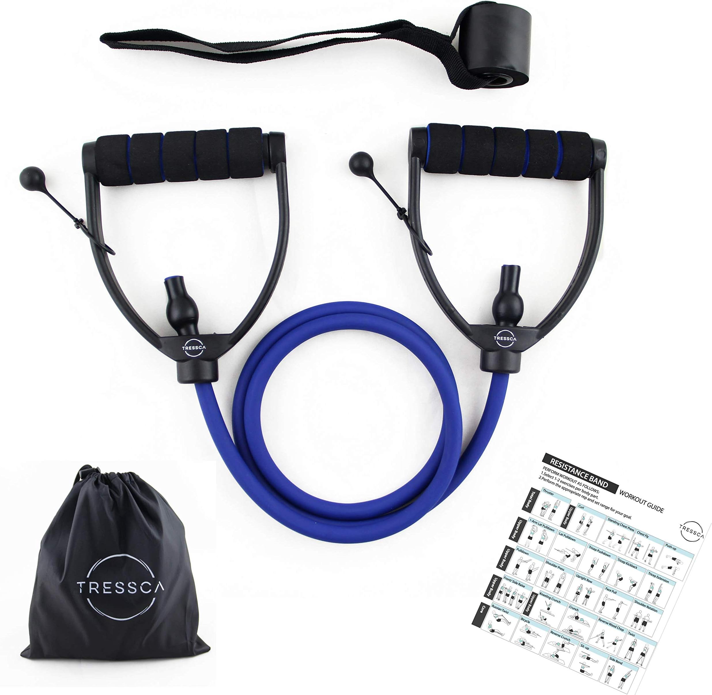 Resistance tube by TRESSCA| 1.4M extra long| Includes High Quality Door Anchor| Includes Workout Poster with 40 Workouts| Perfect for Muscle building, Resistance Training, Home Workouts, Physical Therapy, Boxing Training, Weight loss Workouts