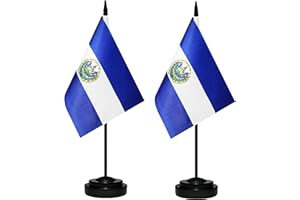 BCLIN Salvador Desk Flag Set, 2 Pack Salvador Table Office Flags, Small Mini Desktop Flag With 12" Solid Black Pole, Black Base, Miniature Desktop Flag