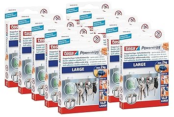 10er Pack tesa Powerstrips Strips LARGE für max. 2kg, Packung mit 10 Strips
