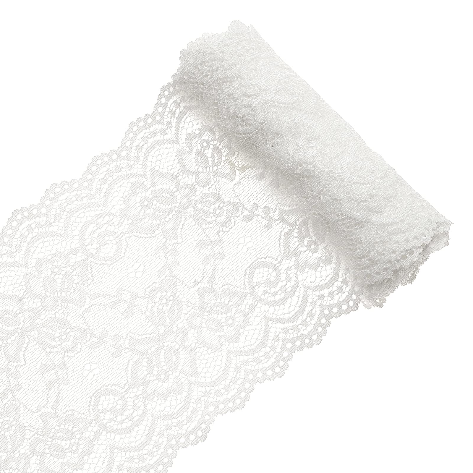 GORGECRAFT 5 Yards Lace Roll White Cotton Lace Trim Fabric 6.1" Wide for Scalloped Edge Decorations for Dress Tablecloth Hair Band Wedding Festival Event Decorations