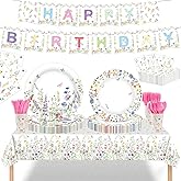 353 PCS Wildflower Party Decorations for 50 Guests Spring Floral Plates and Napkins Sets Supplies Include lates, Cups, Napkins, Cutlery, Banner, Tablecloth