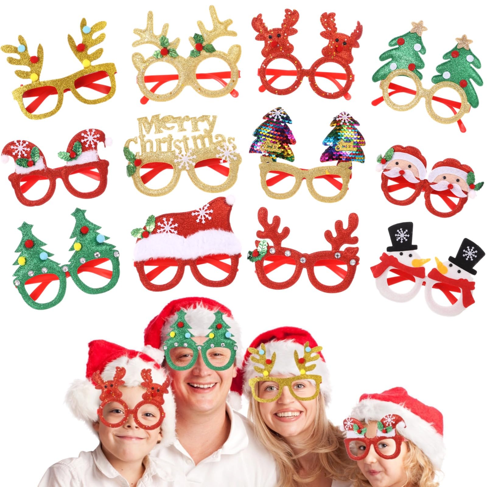 Itoyx 12PCS Christmas Glasses - Party Glasses Decorations Eyewear Accessories Favors - Tree Santa Claus Photo Booth Props Costume
